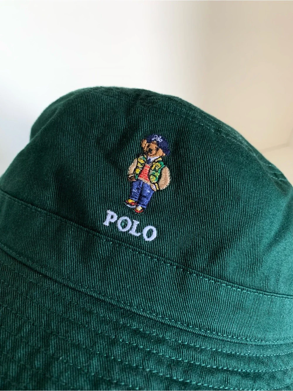 100% cotton Ralph Lauren Polo bear embroidered Green Bucket Hat
